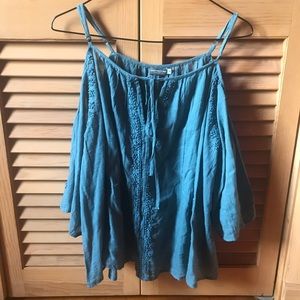 Earthbound Teal Blue Off the Shoulder Top Small